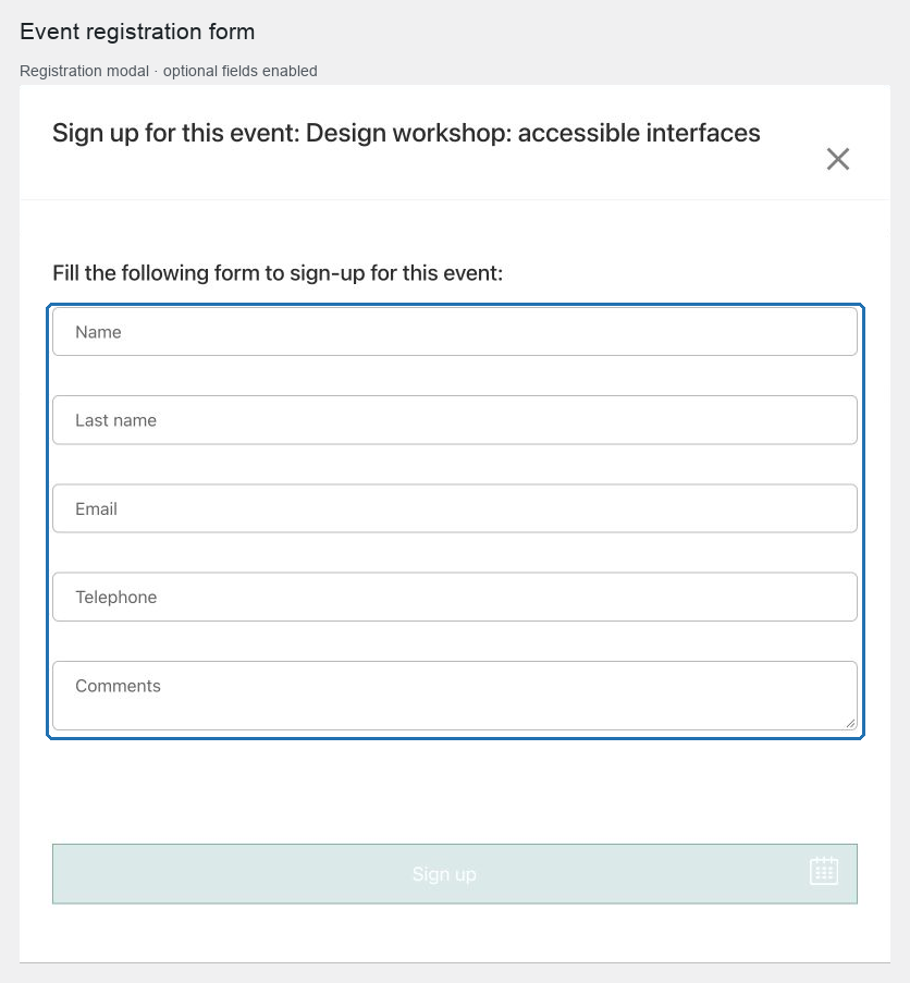 The POM Events registration form