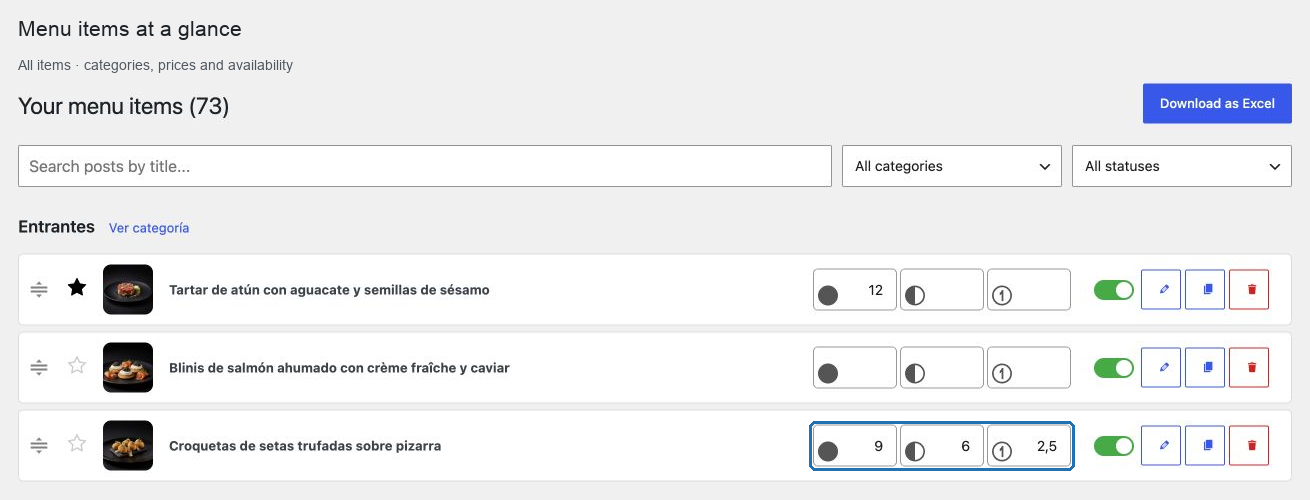 Fenómenus menu administration overview