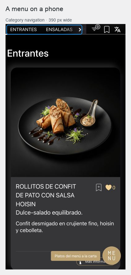 Un menú de Fenómenus en un teléfono