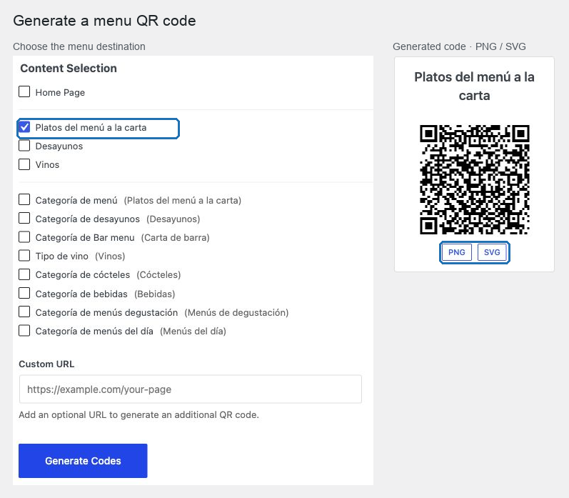 El generador de códigos QR de Fenómenus