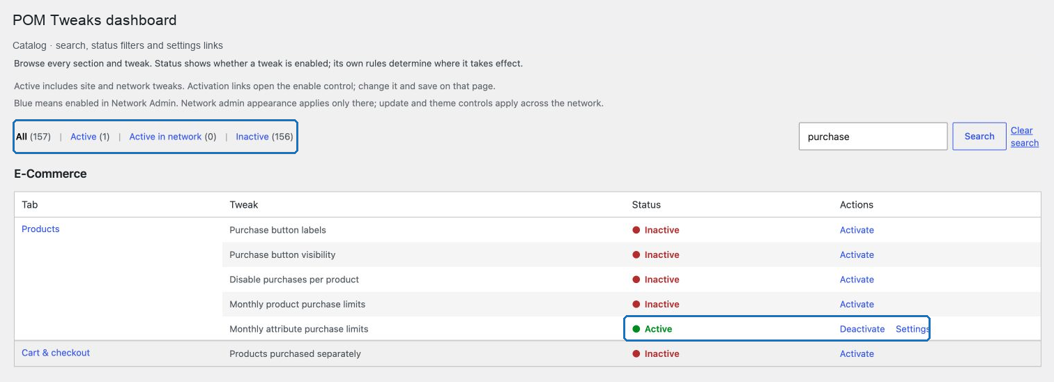 POM Tweaks settings catalog